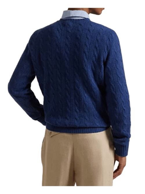 Maglia da uomo in misto lana e cashmere con lavorazione a trecce, colore rustic navy POLO RALPH LAUREN | 710876762017